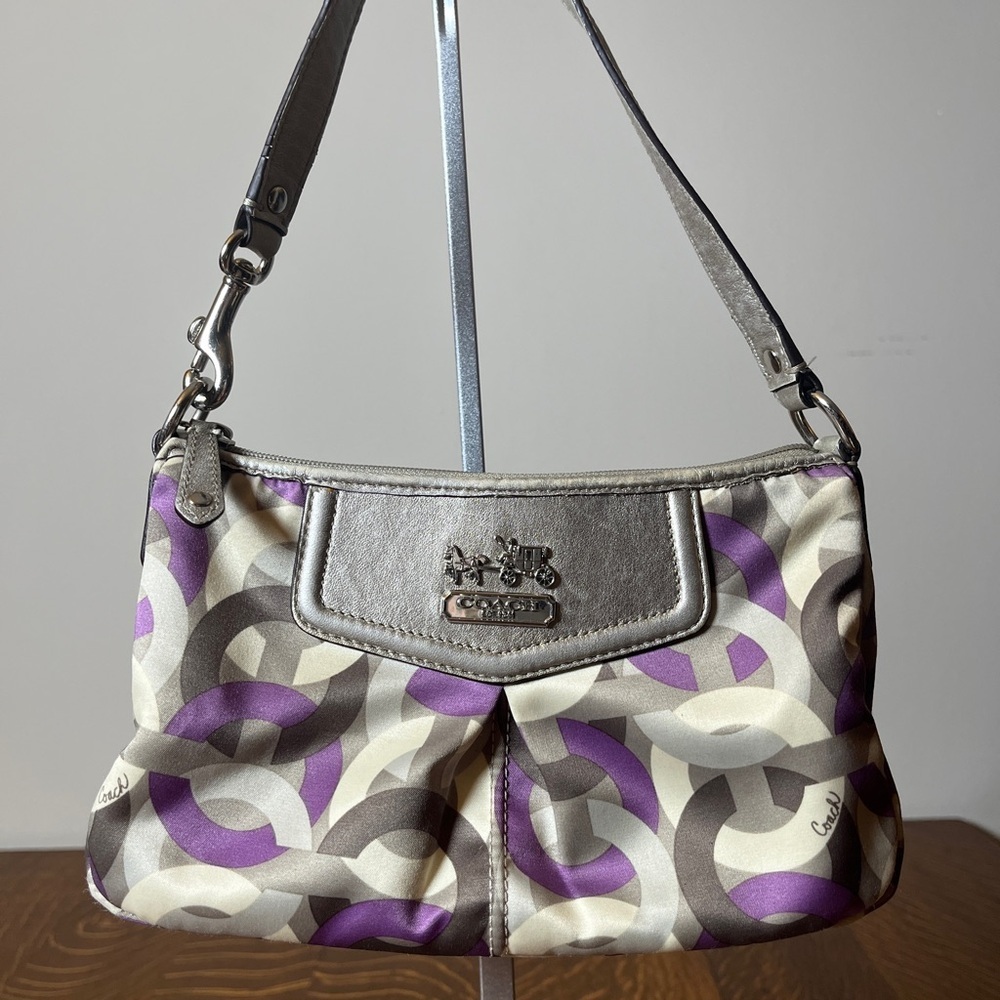 Coach Madison Sabrina Opt Art mini Purple and Gray Geometric Shoulder Bag